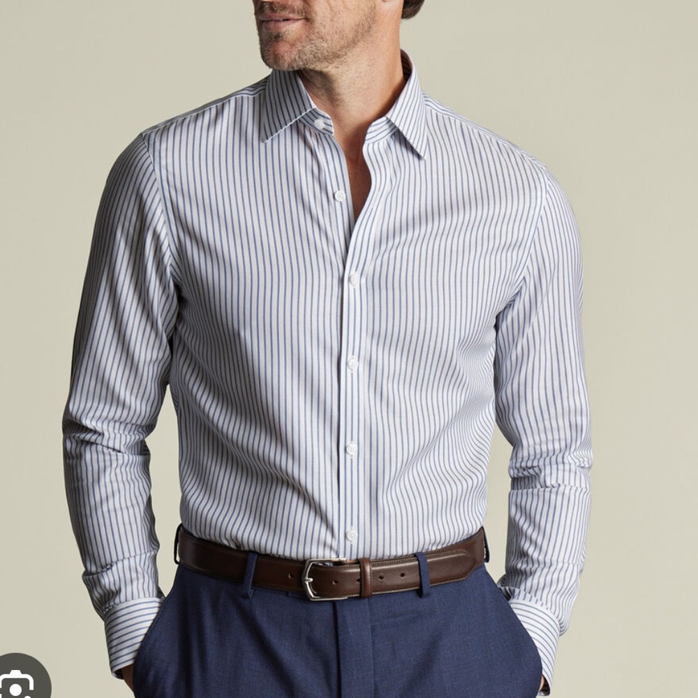 Charles Tyrwhitt Indigo/White Pin Striped French Cuff w/Links Shirt NWOT Men 18